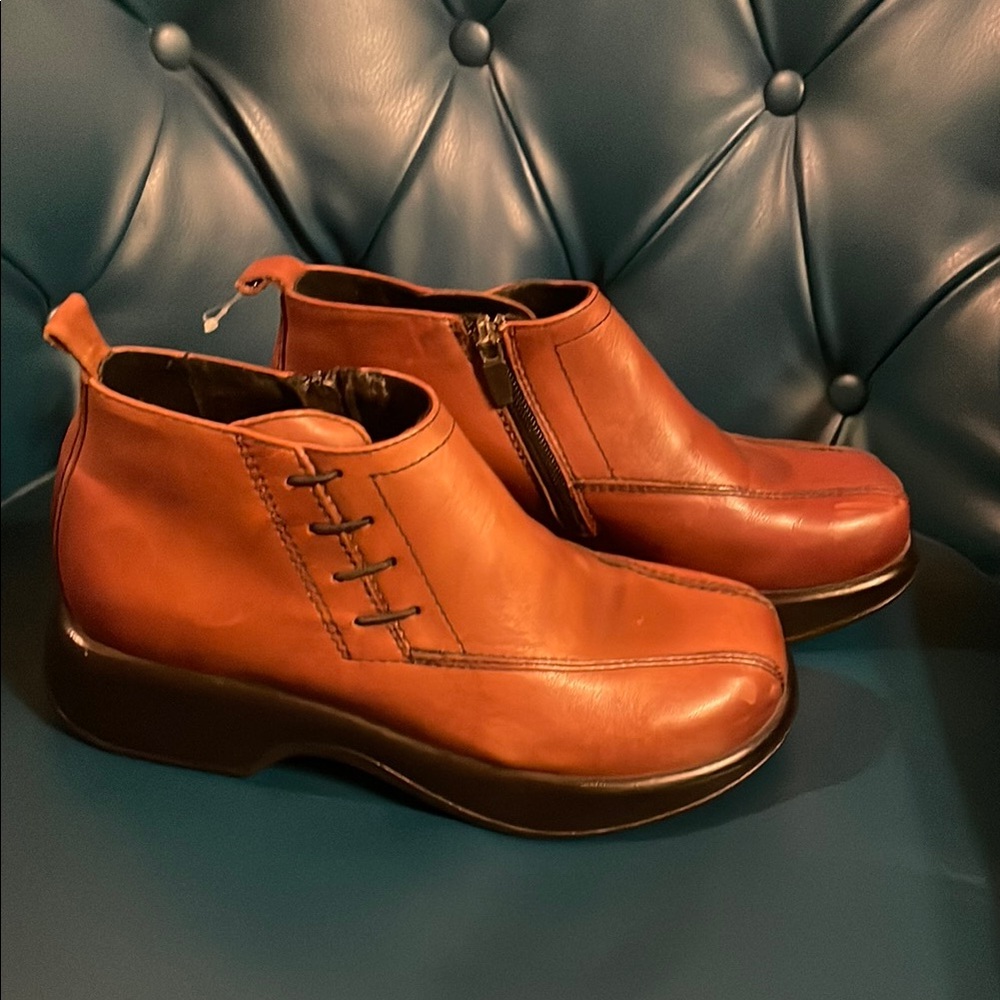 Dansko Chestnut Leather Ankle Booties with Side Zip